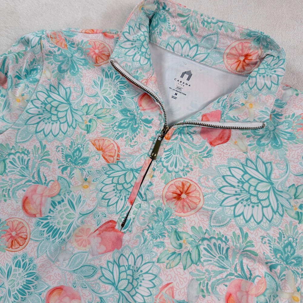 Cabana Life Sport Womens Citrus Floral 1/4 Zip Rash Guard UV 50+ Top M 594